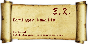 Biringer Kamilla névjegykártya